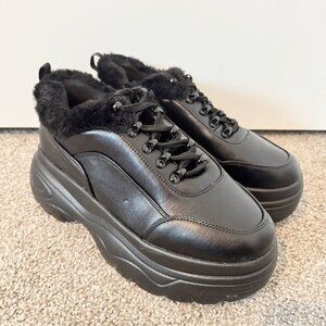 NWOT Koi Fur Trim Chunky Platform Sneakers Dolls Kill Grunge Festival Black US 8